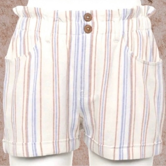 Rewind Large light blue khaki stripe shorts 4 pockets - Picture 1 of 6